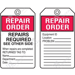 Repair Order Tags Equipment Servicing Tags