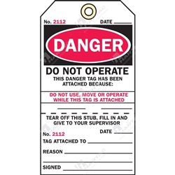 Danger Do Not Operate Blk/Red Two Part Status Tags