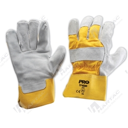 Yellow/Grey Leather Gloves/ Cotton Back,One Size Fits Most (pack of 12 pairs)