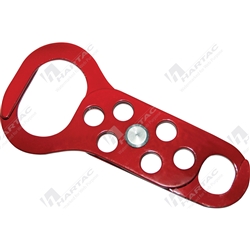 Dual Size Lockout Hasp Powder Coated Red 6 Holes 45mm & 20mm Jaws