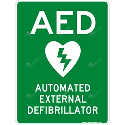225*300 Alum Comp Non-Ref AED Automated External Defibrillator White on Green