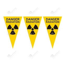 30mtr Roll Yellow Bunting Flags 185x220mm Danger Radiation w/ Radiation Picto