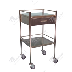 Dressing Trolley, Stainless Steel, 2 Shelves with Wheels &Pull Out Drawer 55*50*105cm