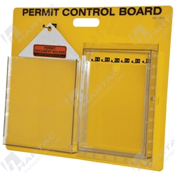 650*550 Yellow Polycarb Permit Control Board With Document Holder & Lockbox (Steel Hooks)