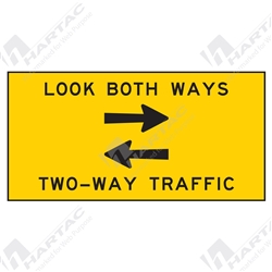 1200*600 Traff Corflute Ref CL1 Look Both Ways Two-Way Traffic Black on Yellow