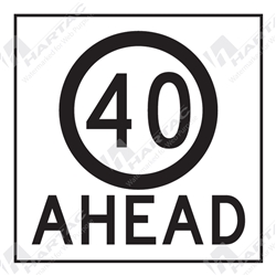 600*600 Traff Corflute Ref CL1 Black on White 40km Ahead Symbolic