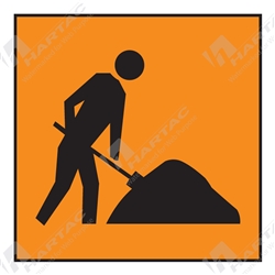 600*600 Traff Corflute Ref CL1 Black on Fluoro Orange Workers Ahead Picto