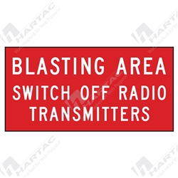 1200*600 Traff Corflute Ref CL1 Blasting Area Switch Off Radio Transmitters Wht. on Red