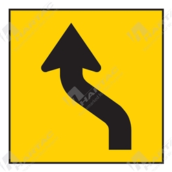 600*600 Traff Corflute Ref CL1 Black on Yellow Lane Status Reverse Curve Left