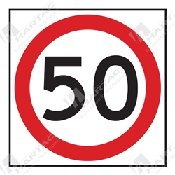 600*600 Traff Corflute Ref CL1 Black and Red on White 50km Speed