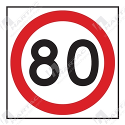 600*600 Traff Corflute Ref CL1 Black and Red on White 80km Speed