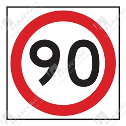 600*600 Traff Corflute Ref CL1 Black and Red on White 90km Speed