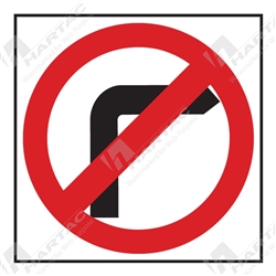 600*600 Traff Corflute Ref CL1 No Right Turn Picto Black & Red on White