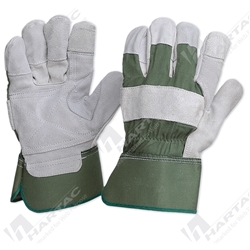 Green Cotton/Leather Gloves Pk12