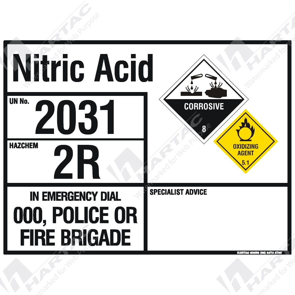 Emergency Information Panel Hazchem Sign (EIP) Nitric Acid Company