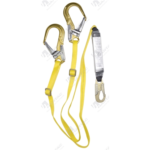 MSA Twin Leg Webbing Lanyard 2m Adjustable Snaphook - Scaffold Hook (Aluminium)