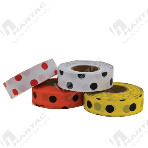 25mm*90m Flagging Tape Black Polka Dots on White