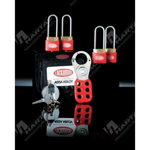 312 Padlock Red Deadlock 38mm Shackle Keyed Alike Set of 6 & Pouch Lockout Jaw Key Chain