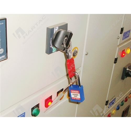 25mm Jaws Lockout Hasp 6 Hole Red Vinyl Coated Handle