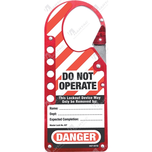 Red Labelled Snap on Hasp Master Lock, Width 73mm Height 178mm, Anodised