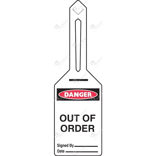 Tie Out Tag "Danger Out Of Order" (Pack of 25) - 85mm x 160mm