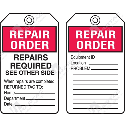 Repair Order Tags Equipment Servicing Tags