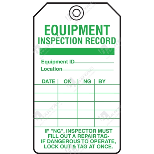 Equipment Servicing Tags Equipment Inspection Record Equipment Tags
