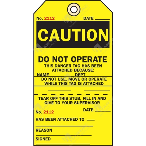 2-Part Production Tag "Caution Do Not Operate" (Pack of 100) - 75mm x 150mm