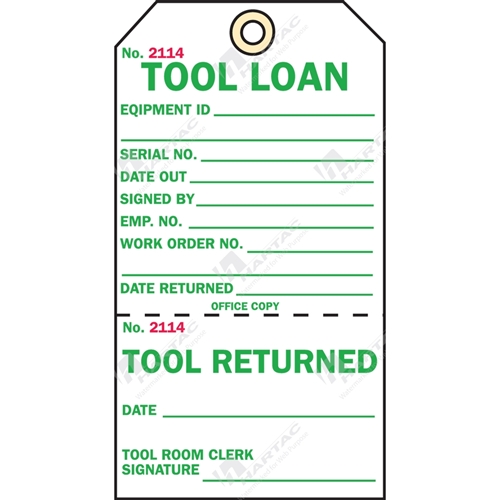 2-Part Production Tag "Tool Loan" (Pack of 100) - 75mm x 100mm