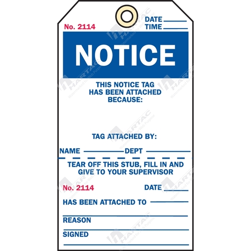 2Part Production Tags Notice Tag Blue/White With S Two Part Status