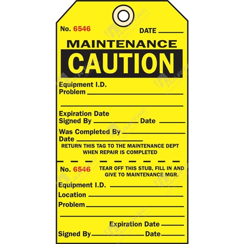 2-Part Production Tag "Caution Maintenance" (Pack of 100) - 75mm x 100mm