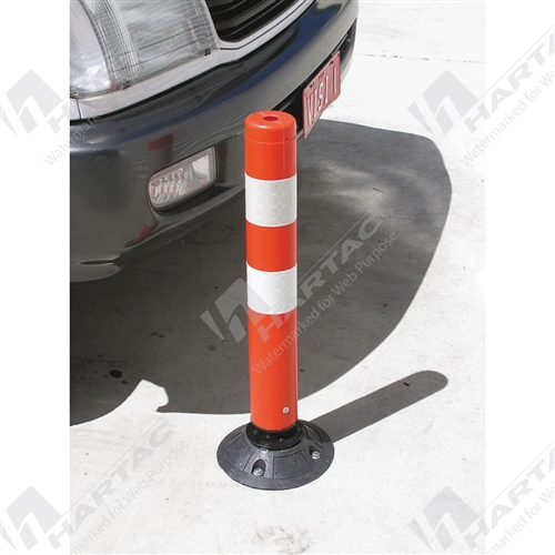 Two Piece Flexible Knock Down Bollard Orange with Ref Bands Rubber Base 100 x 1000mm