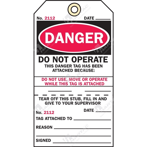 Danger Do Not Operate Blk/Red Two Part Status Tags