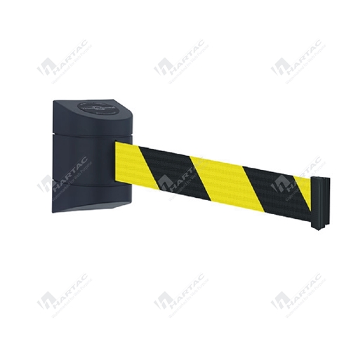 Tensabarrier Wall Mount Barrier Unit 4.6m Webbing- Black/Yellow Diagonal Stripe