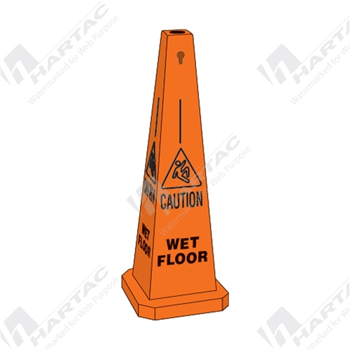 890mm Orange Plastic Cone - Caution Wet Floor