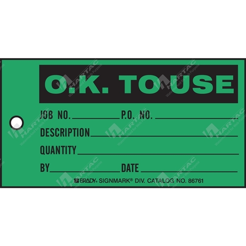 Production Status Tag "O.K. To Use " (Pack of 100) - 146mm x 76mm