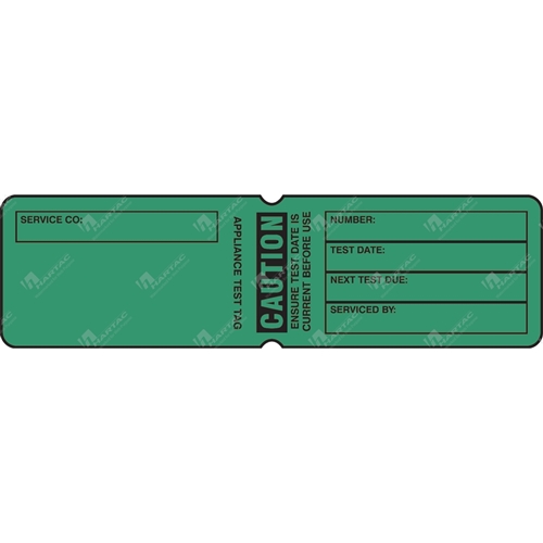 Appliance Test Tag Caution Green (pk100)