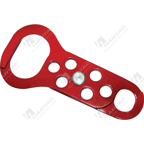 Dual Size Lockout Hasp Powder Coated Red 6 Holes 45mm & 20mm Jaws