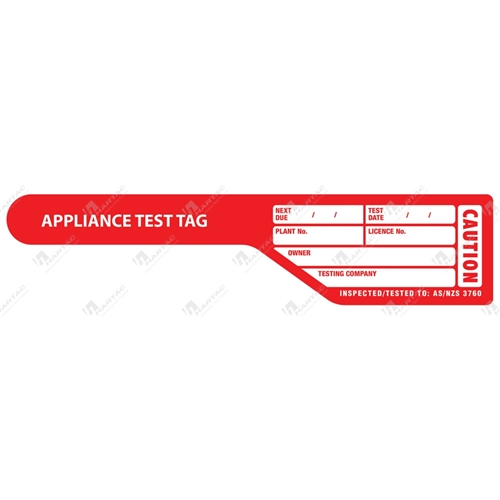 Appliance Test Tags Cricket Bat Shape Flag Tag Red c/w Clamping Clips Pk100