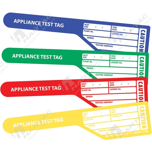 Appliance Test Tags Yellow Cricket Bat Shape Flag Tag c/w Clamping Clips Pk100