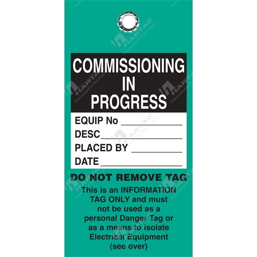 Hartac PolyartPaper Tag 75*160 Commissioning In Progress pk100 Green