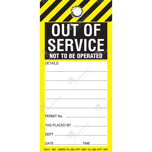 "Out of Service" Polyart Paper Tag (Pack of 100) - 75mm x 160mm
