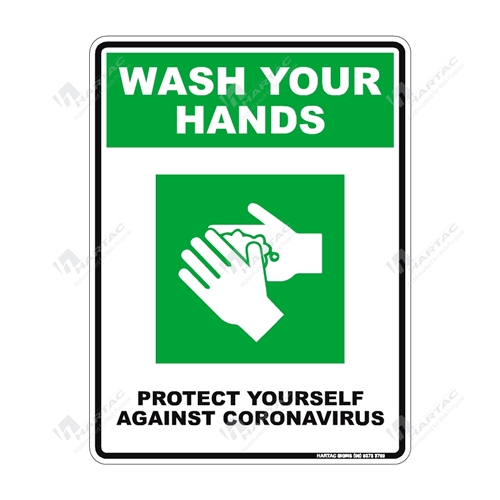 Coronavirus (COVID-19) Health Warning "Wash Your Hands Protect Yourself Against Coronavirus" (Green) Poly Non-Reflective - 225mm x 300mm