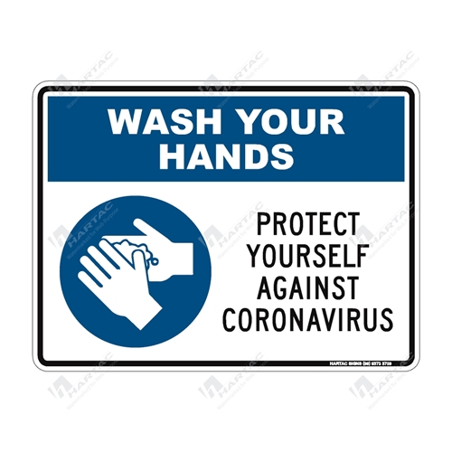 Coronavirus (COVID-19) Health Warning "Wash Your Hands Protect Yourself Against Coronavirus" (Blue) Poly Non-Reflective - 300mm x 225mm