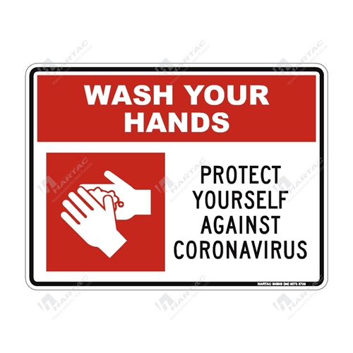 Coronavirus (COVID-19) Health Warning "Wash Your Hands Protect Yourself Against Coronavirus" (Red) Poly Non-Reflective - 300mm x 225mm