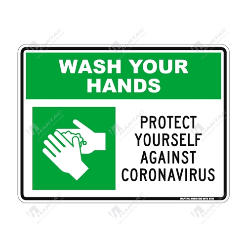 Coronavirus (COVID-19) Health Warning "Wash Your Hands Protect Yourself Against Coronavirus" (Green) Poly Non-Reflective - 300mm x 225mm