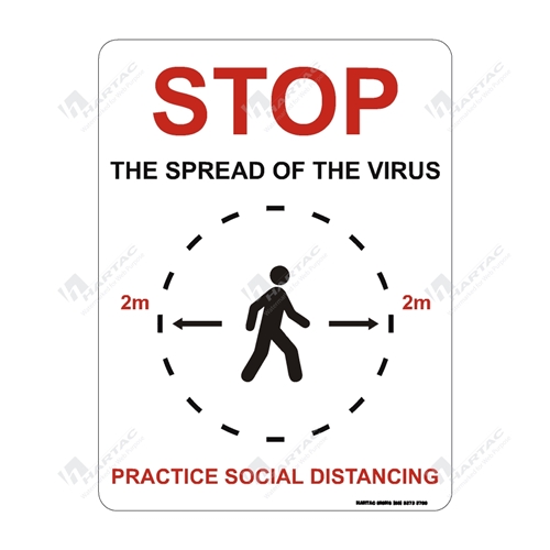 Coronavirus (COVID-19) Health Warning "Stop The Spread Of The Virus Practice Social Distancing" (2m Radius) Poly Non-Reflective - 225mm x 300mm