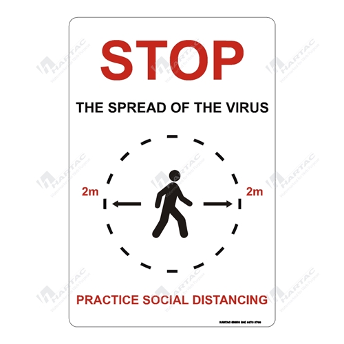 Coronavirus (COVID-19) Health Warning "Stop The Spread Of The Virus Practice Social Distancing" (2m Radius) Poly Non-Reflective - 300mm x 450mm