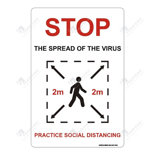 Coronavirus (COVID-19) Health Warning "Stop The Spread Of The Virus Practice Social Distancing" (4 Square Metre Area) Poly Non-Reflective - 300mm x 450mm