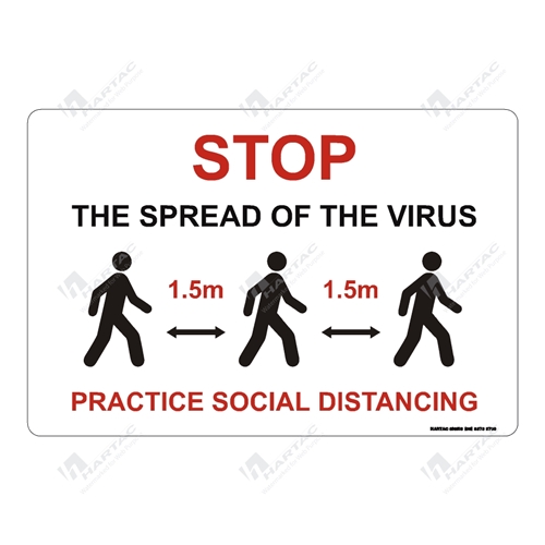 Coronavirus (COVID-19) Health Warning "Stop The Spread Of The Virus Practice Social Distancing" (1.5m Distance) Poly Non-Reflective - 450mm x 300mm